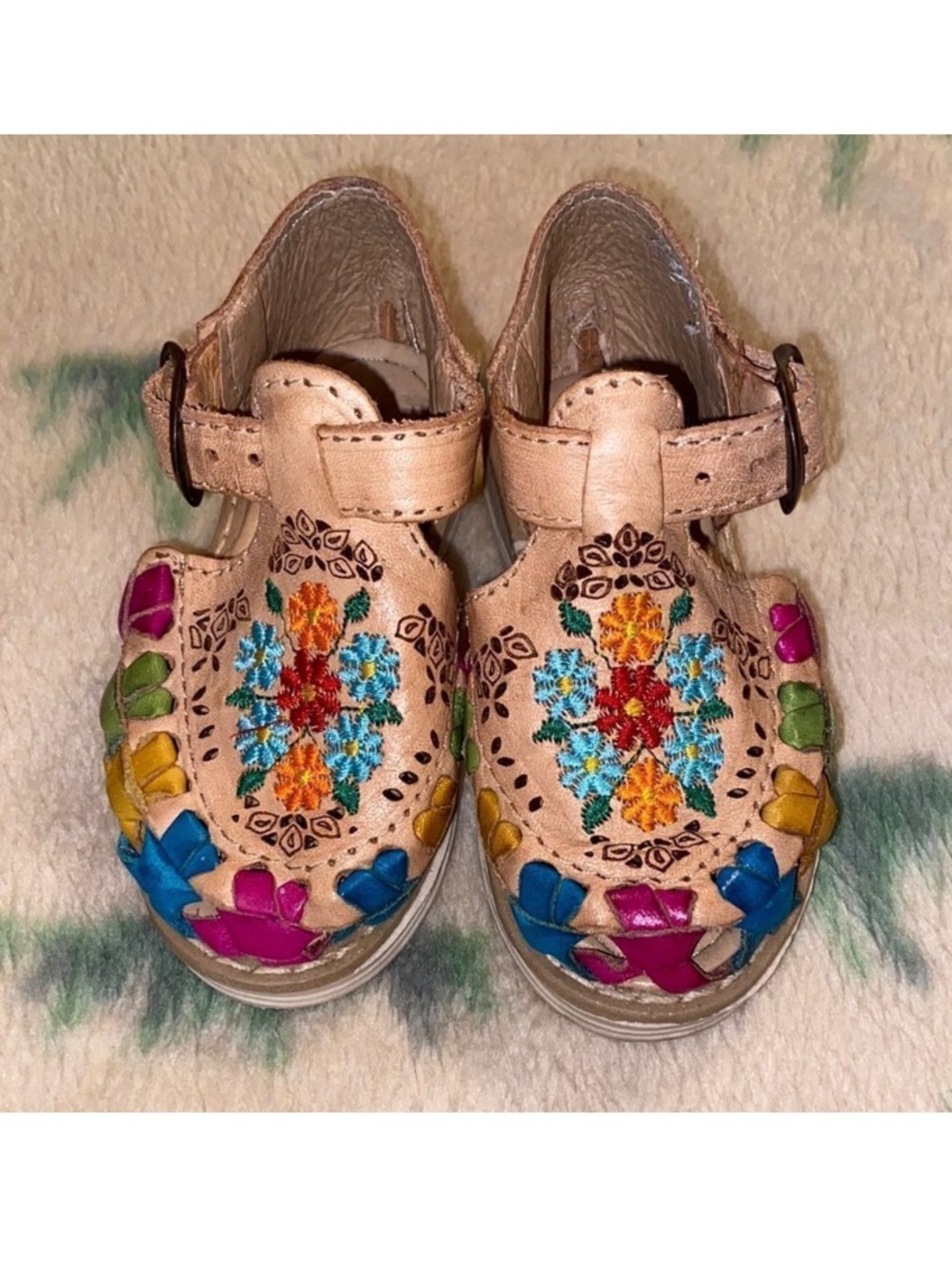 Handmade In Mexico Colorful Embroidered Kids Sandals Size USA 6C